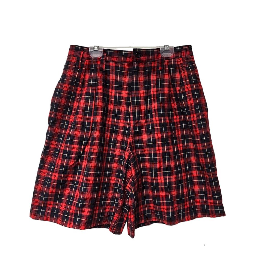 80s - 90s Cenza pleated plaid high rise shorts . size 14